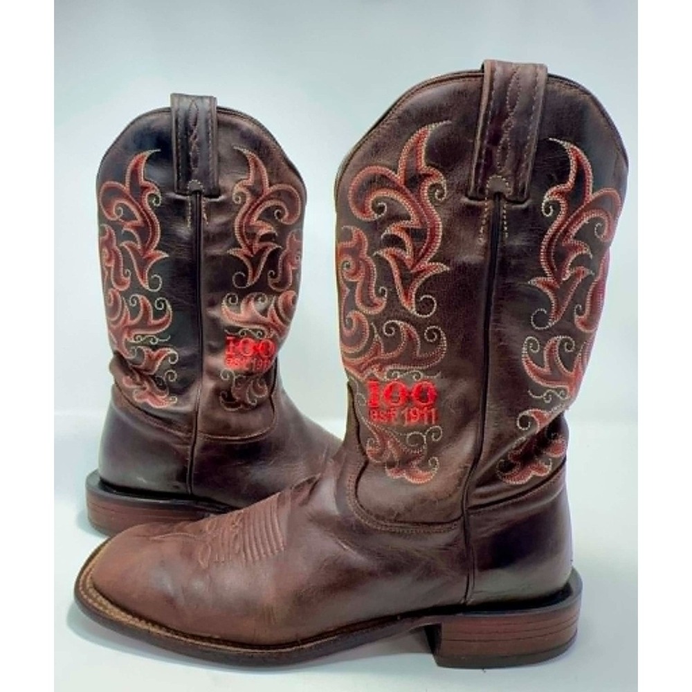 Tony Lama 100th Anniversary Western Boots Mens 8.5B Brown Leather Cowboy Square